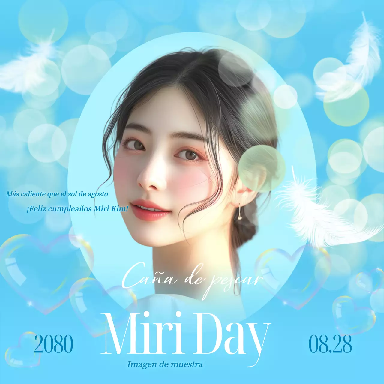 Invitación de cumpleaños ídolo de fantasía en azul claro y blanco