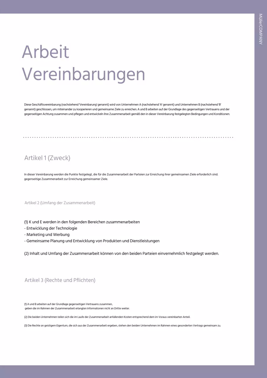 Einfache Unternehmensdokumentenvorlage in lila und weiß