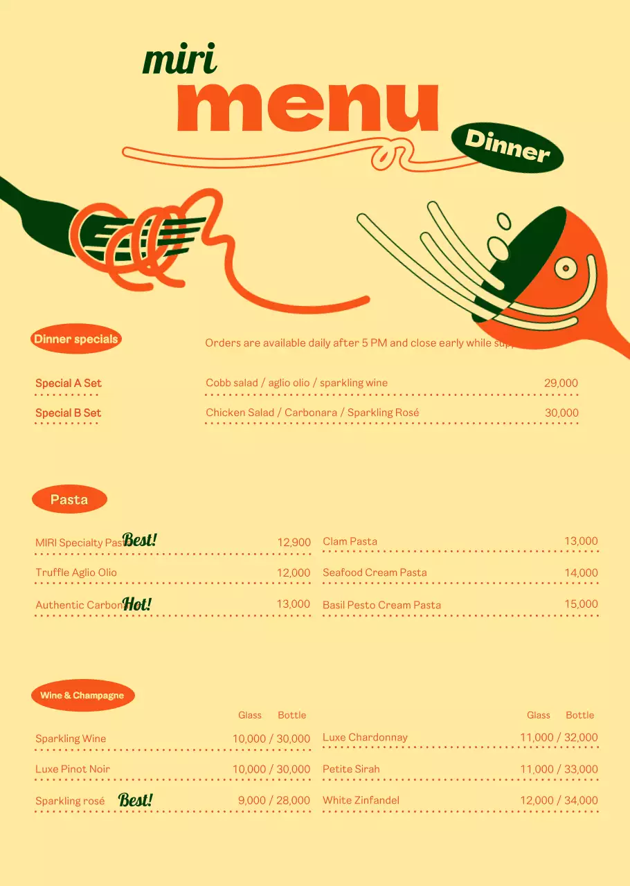 Sobre o menu de massas chique em laranja e marfim