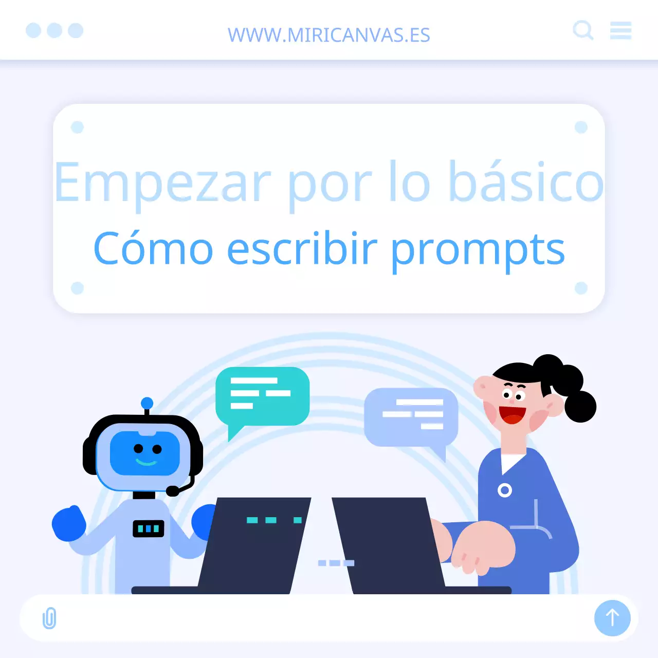 Guía para escribir mensajes de inteligencia artificial con una interfaz de usuario en blanco y azul claro