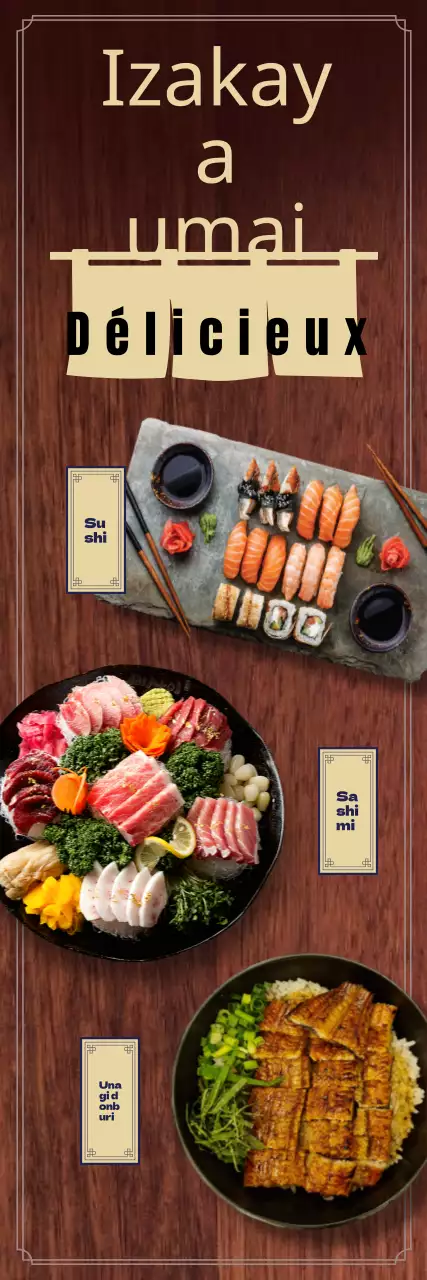 Bannière de menu Izakaya highball sur fond de bois