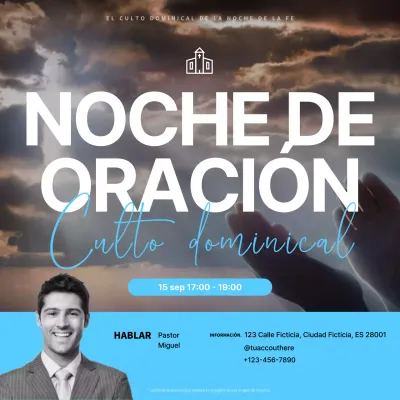 Promover una sencilla reunión de oración en blanco y azul claro