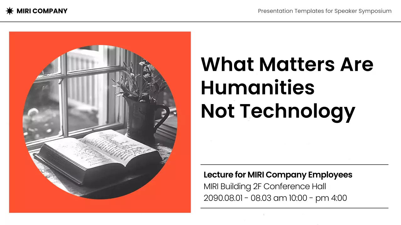 Orange, black, and white modern speaker lecture deck