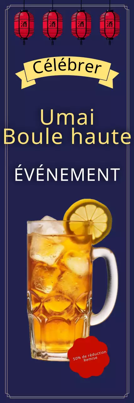 Bannière de menu Izakaya highball sur fond de bois