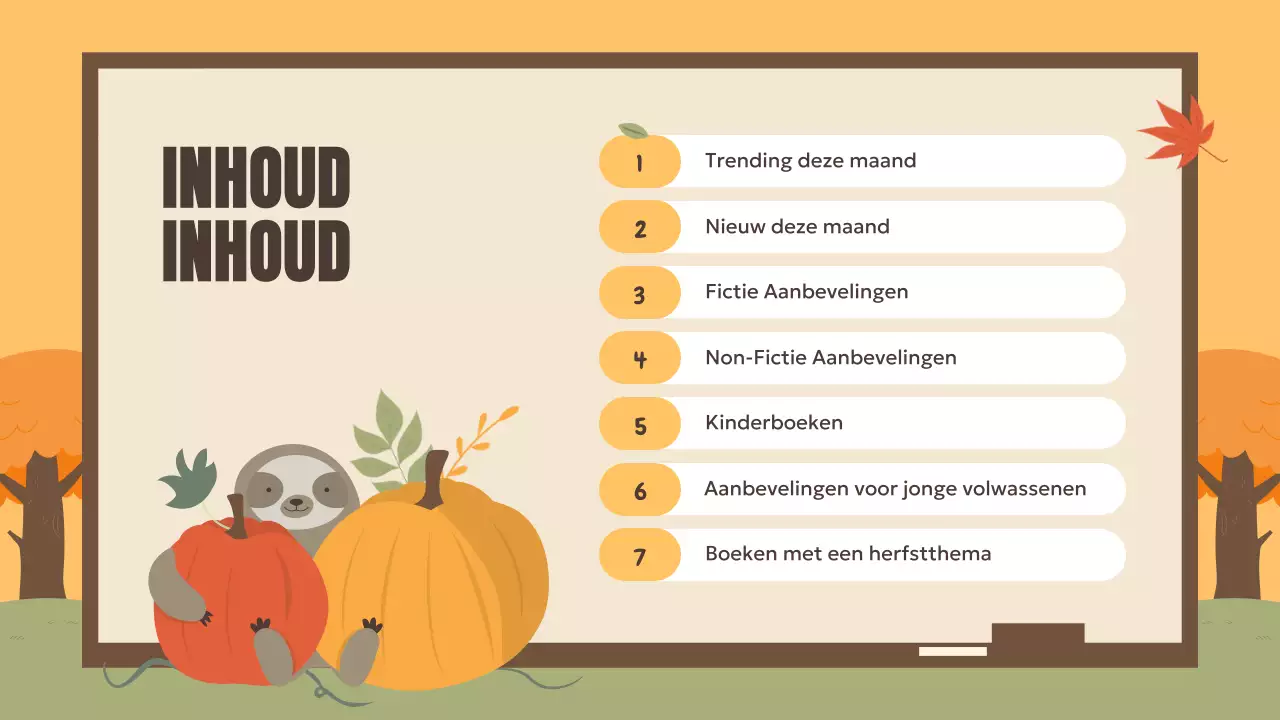 Een selectie van herfstige boekaanbevelingen in oranje en groen