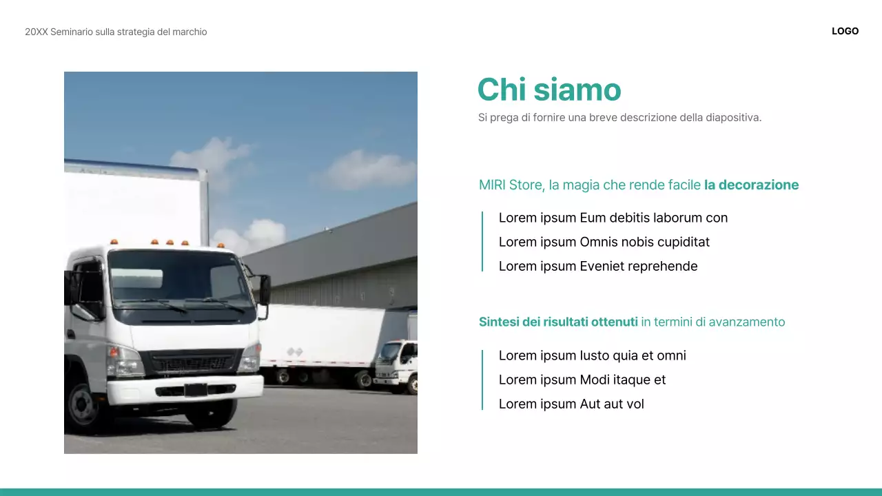 Una moderna presentazione di condivisione dello studio di un marchio in bianco e verde