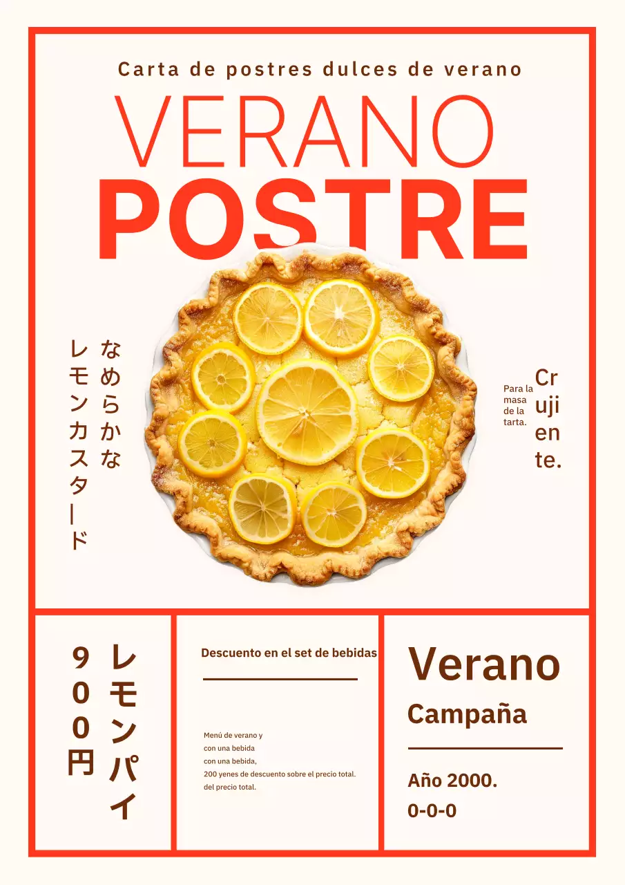 Publicidad para una nueva carta de sencillos postres veraniegos rojos y marrones.