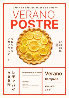 Publicidad para una nueva carta de sencillos postres veraniegos rojos y marrones.