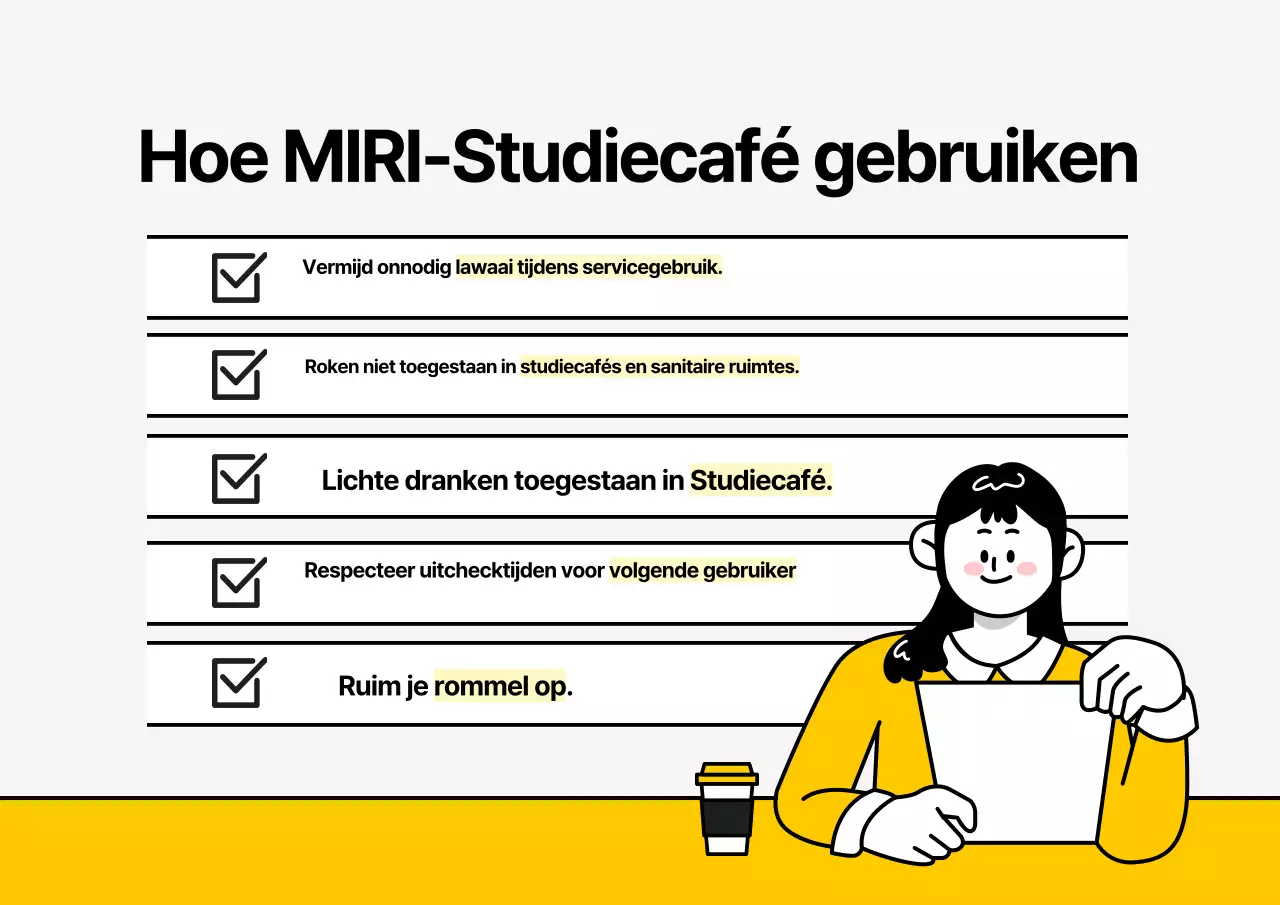 Een eenvoudig grijs en geel studiecafé met een paar herinneringen