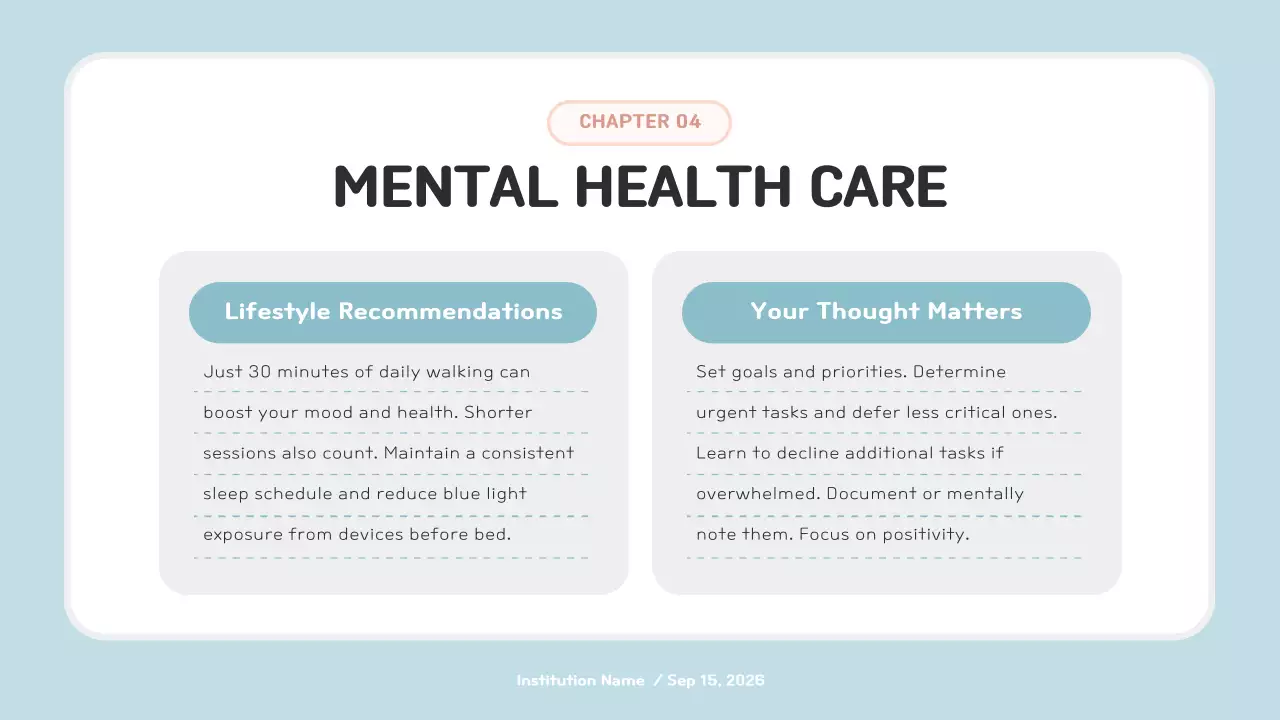 블루 심플 정신 건강 가이드 프레젠테이션