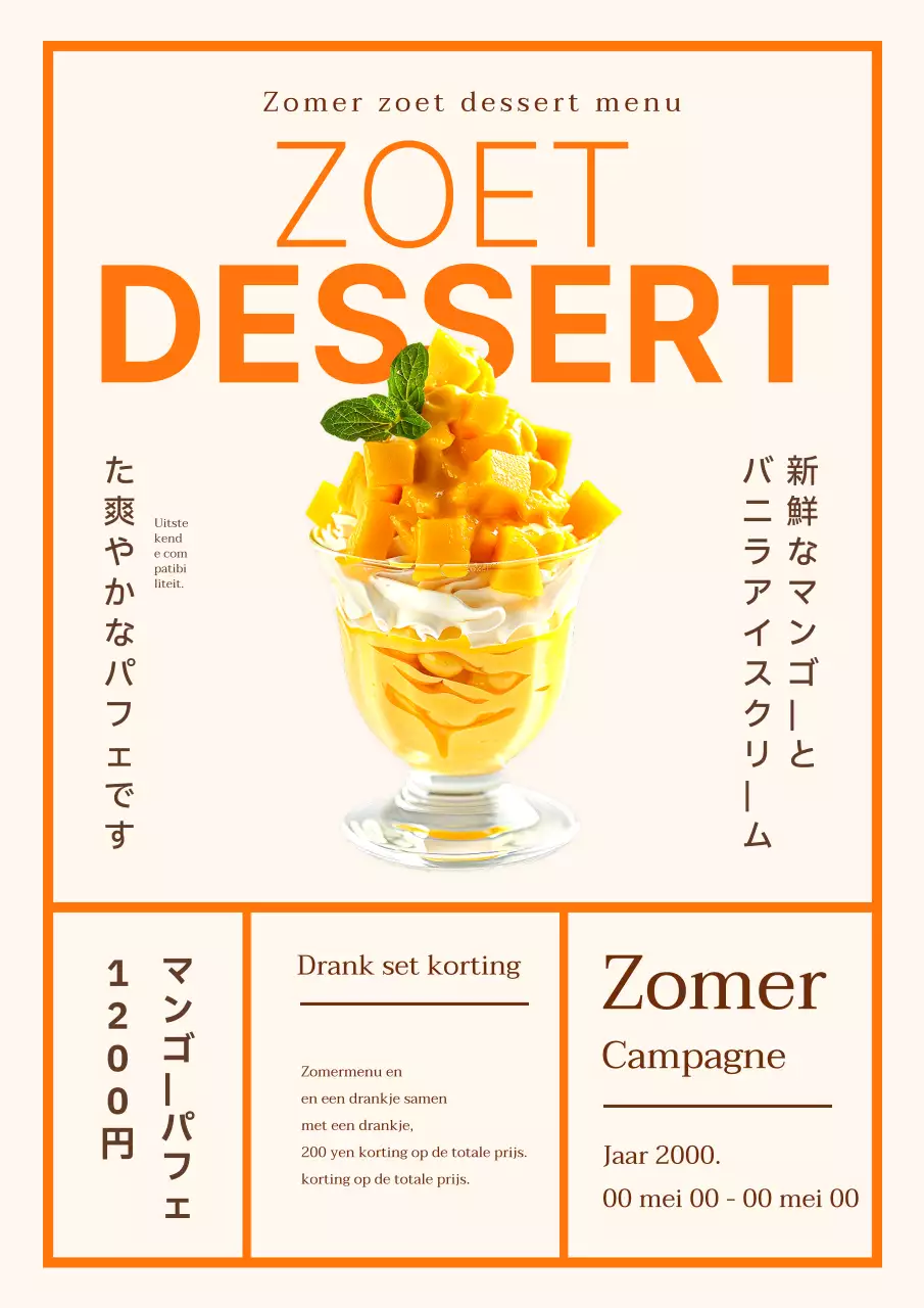 Oranje en gele eenvoudige zomerdesserts Nieuwe menureclame