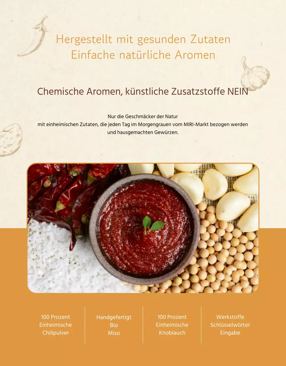 Werbung für ein Geschäft mit traditionellen Beilagen in Beige und Orange