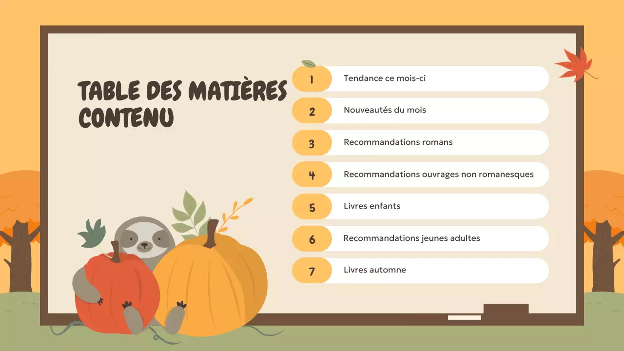Une sélection de recommandations de livres d'automne en orange et vert