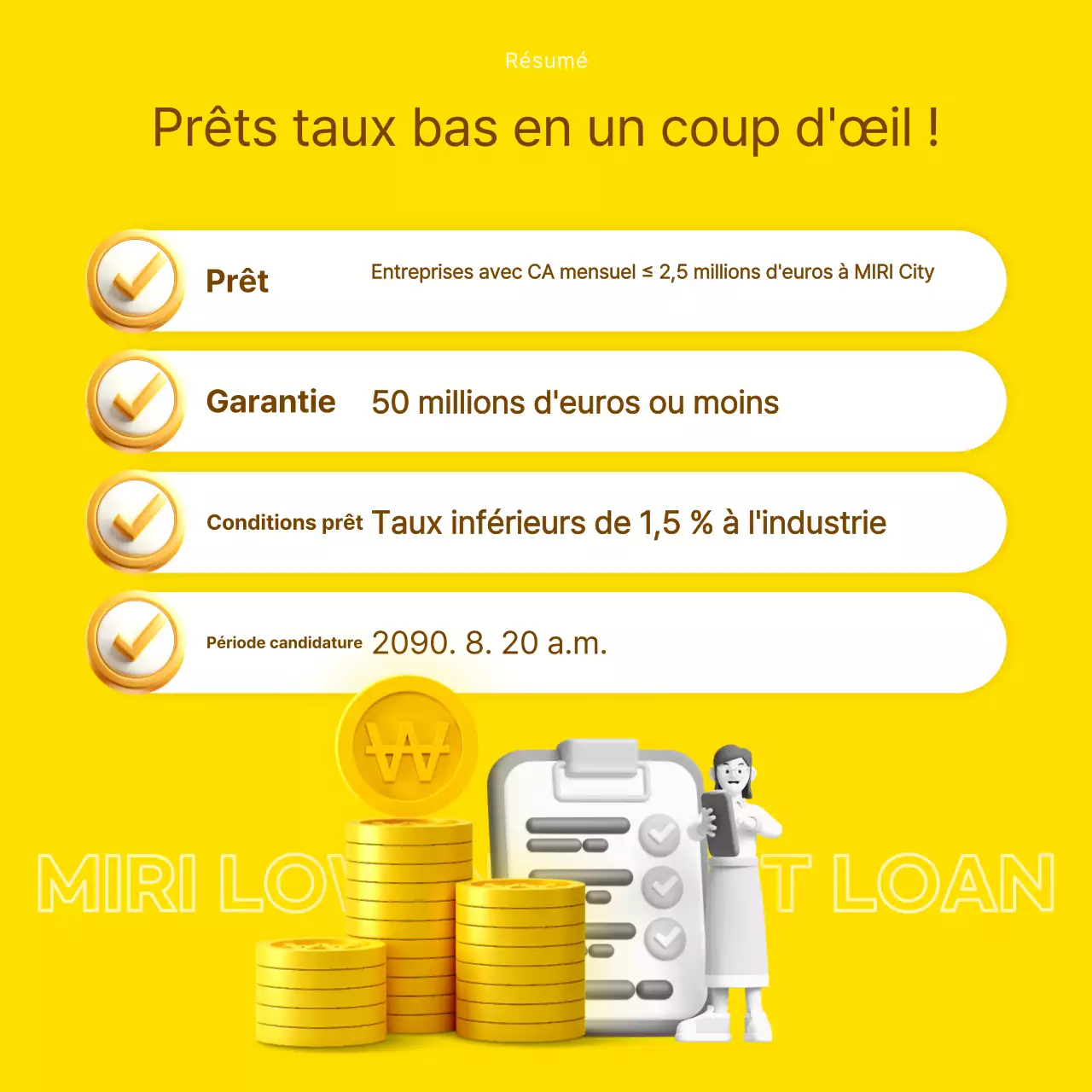 Informations sur les prêts à faible taux d'intérêt surlignées en jaune et en marron