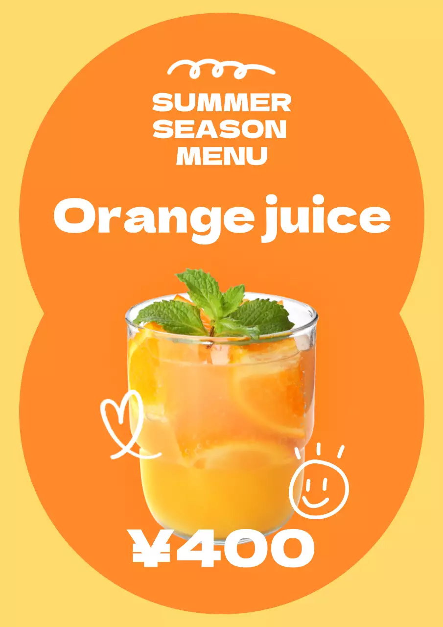オレンジ ポップ ジュース メニュー ポスター