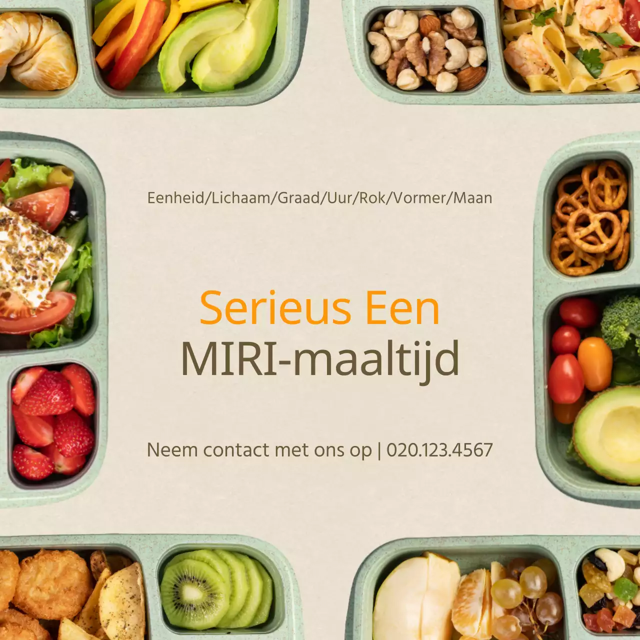 Promoot met een eenvoudige foto van een kaki lunchbox