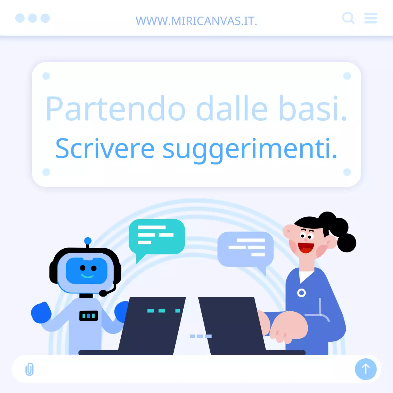 Guida alla scrittura di messaggi di intelligenza artificiale con un'interfaccia utente bianca e azzurra