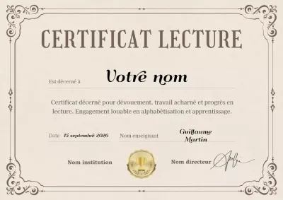 Prix classique pour certificat de lecture en beige et marron