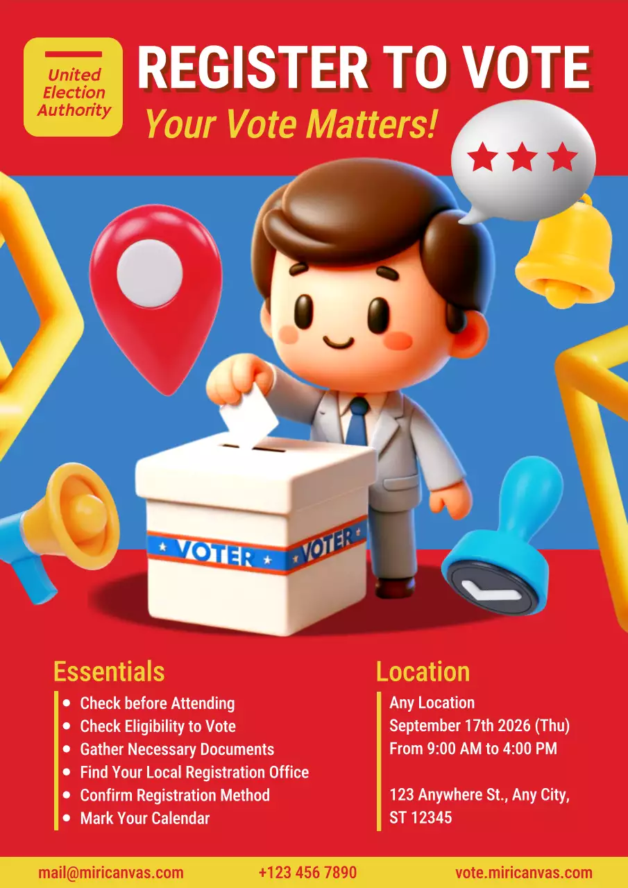 Red Modern Voter Registration Announcement Poster