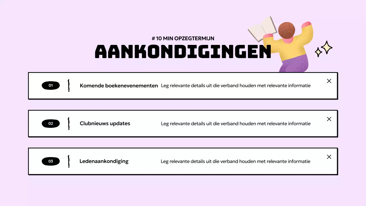 Eenvoudige boekenclubpresentatie in lichtblauw en geel