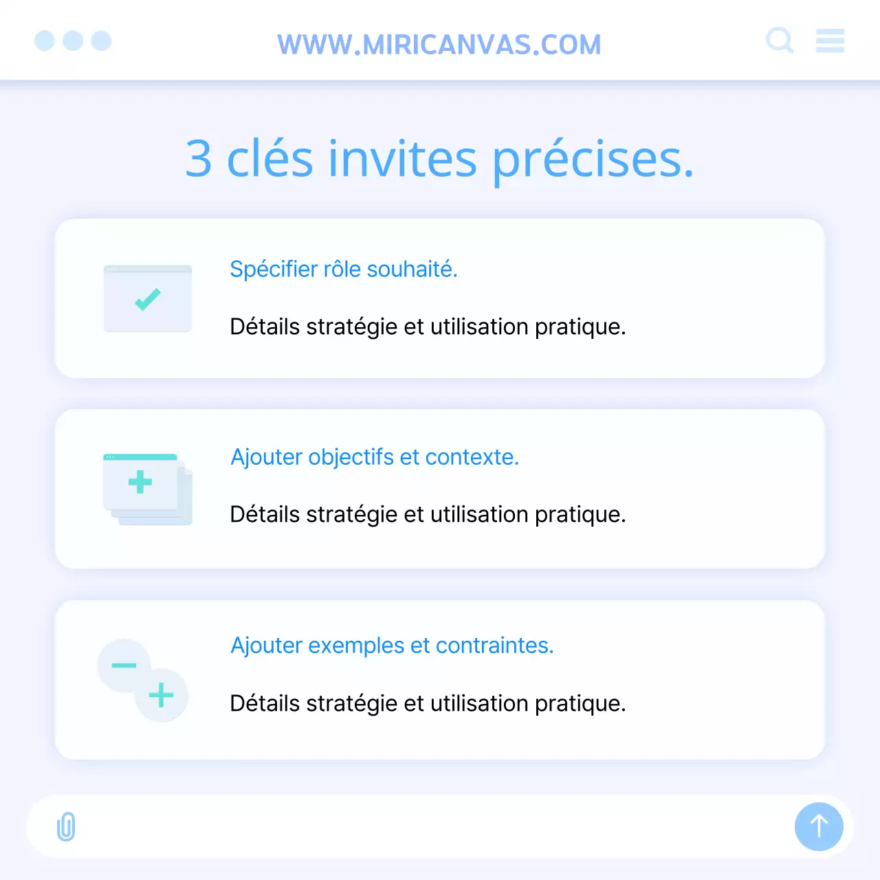 Guide pour l'écriture d'invites d'IA avec une interface utilisateur blanche et bleu clair