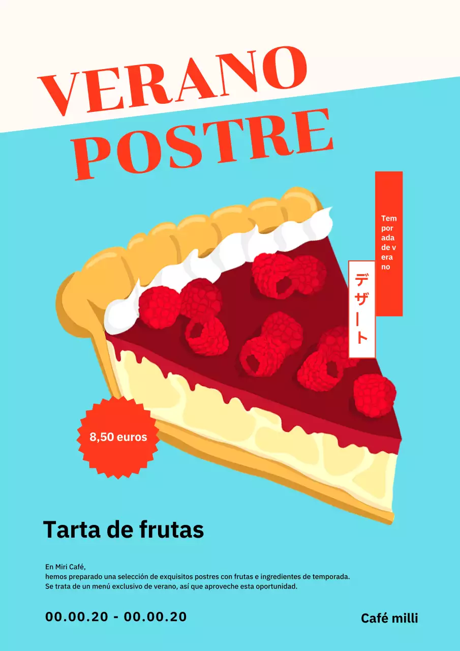 Sencillos postres de verano en rojo y azul claro Nueva publicidad en el menú