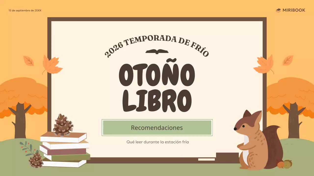 Una selección de recomendaciones de libros otoñales en naranja y verde