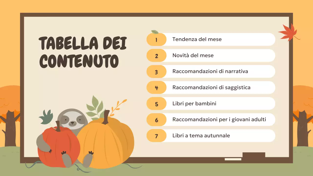 Una selezione di libri autunnali consigliati in arancione e verde