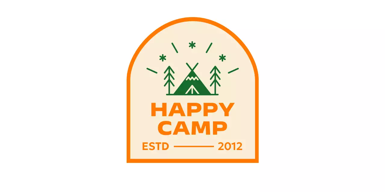 주황 초록 캠프 일러스트가 있는 심플한 느낌의 캠핑 홍보