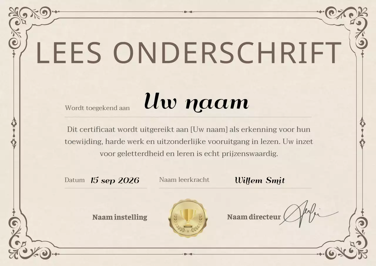 Klassieke leescertificaatprijs in beige en bruin