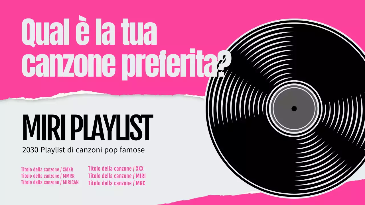 Copertine di playlist musicali evidenziate in rosa caldo e nero