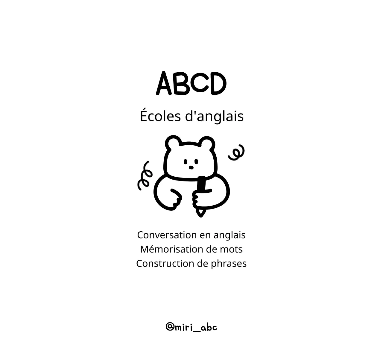 École d'anglais avec de jolies illustrations d'ours en peluche