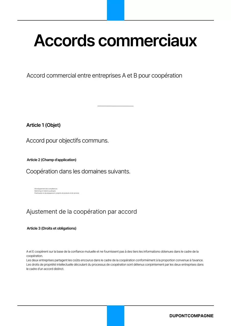 Un modèle d'entreprise simple en bleu et noir