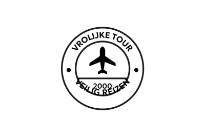 Eenvoudig reisreclamelogo in de vorm van een postzegel