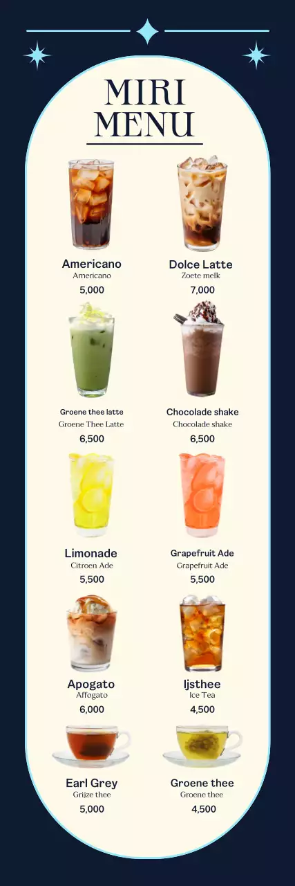 Promoot je blauwe, chique café en laat je menu zien