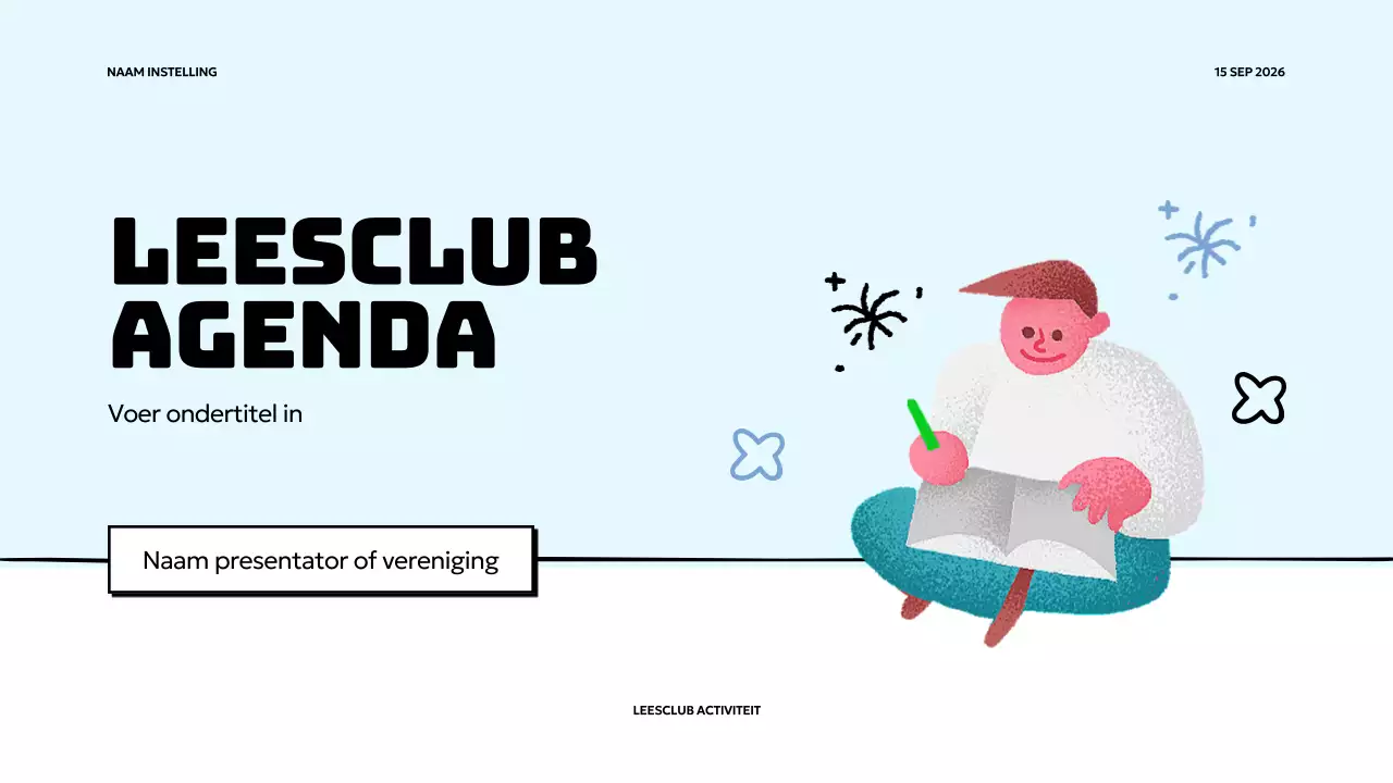 Eenvoudige boekenclubpresentatie in lichtblauw en geel