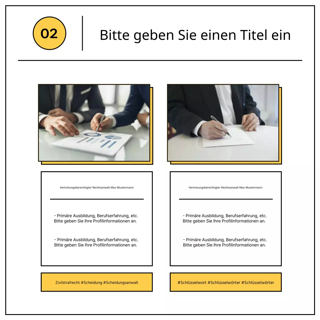 Ein einfacher gelb-schwarzer Geschäftsprospekt