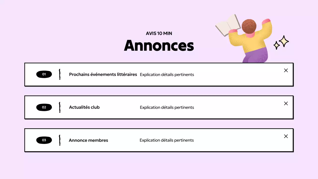 Présentation simple d'un club de lecture en bleu clair et jaune