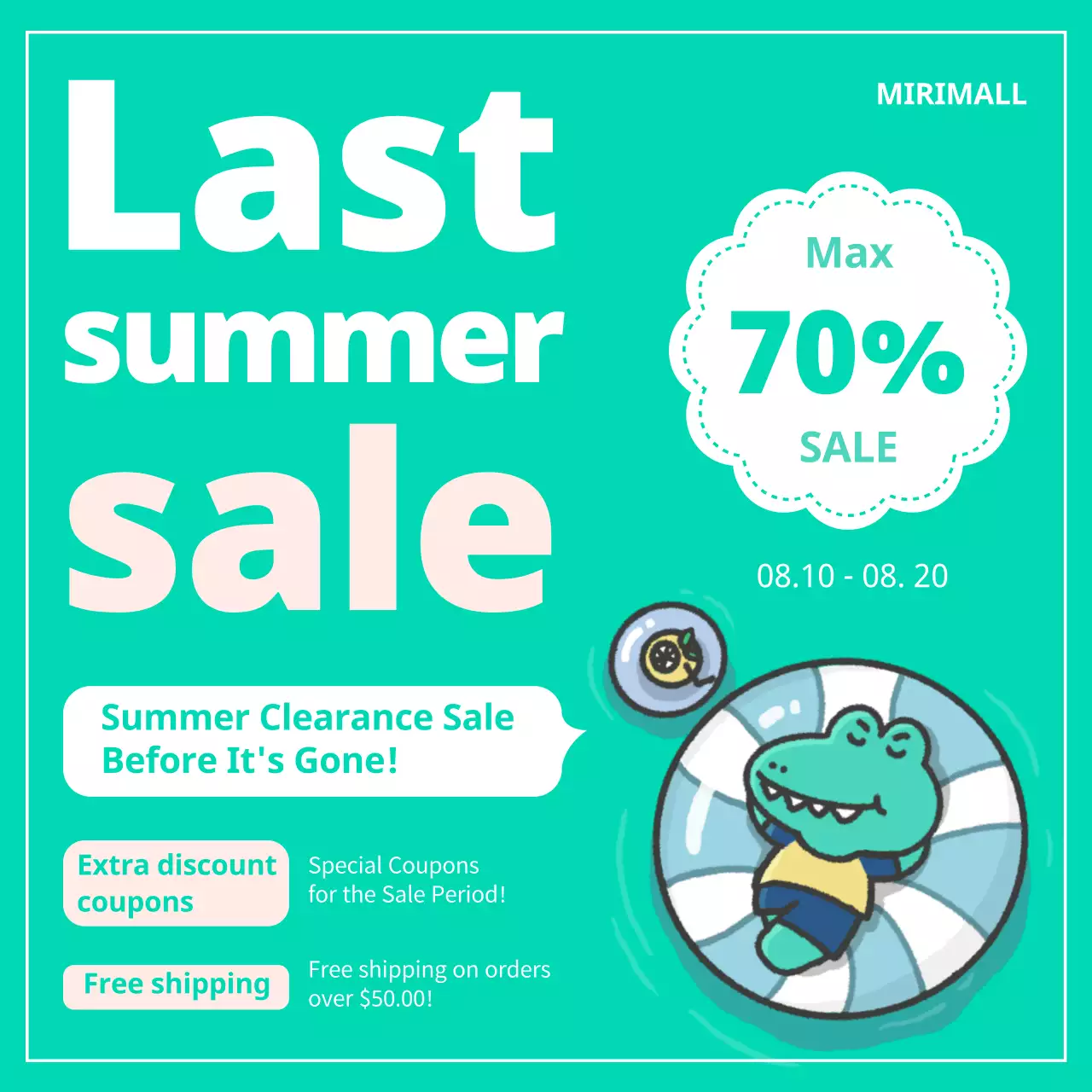 A simple summer deal ad in mint and pink