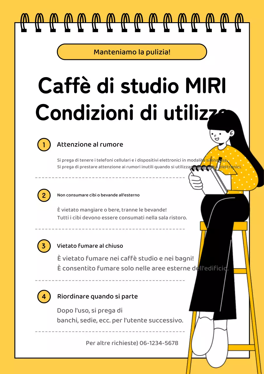 Un semplice bar per lo studio in giallo e nero, con alcuni promemoria per l'utilizzo