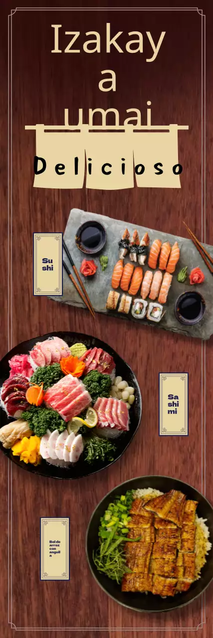 Izakaya highball menu board banner con fondo de madera