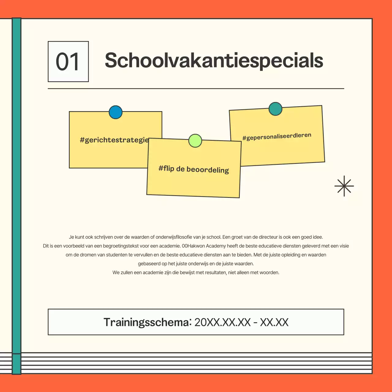 Een kitscherig oranje schoolcollege promoten