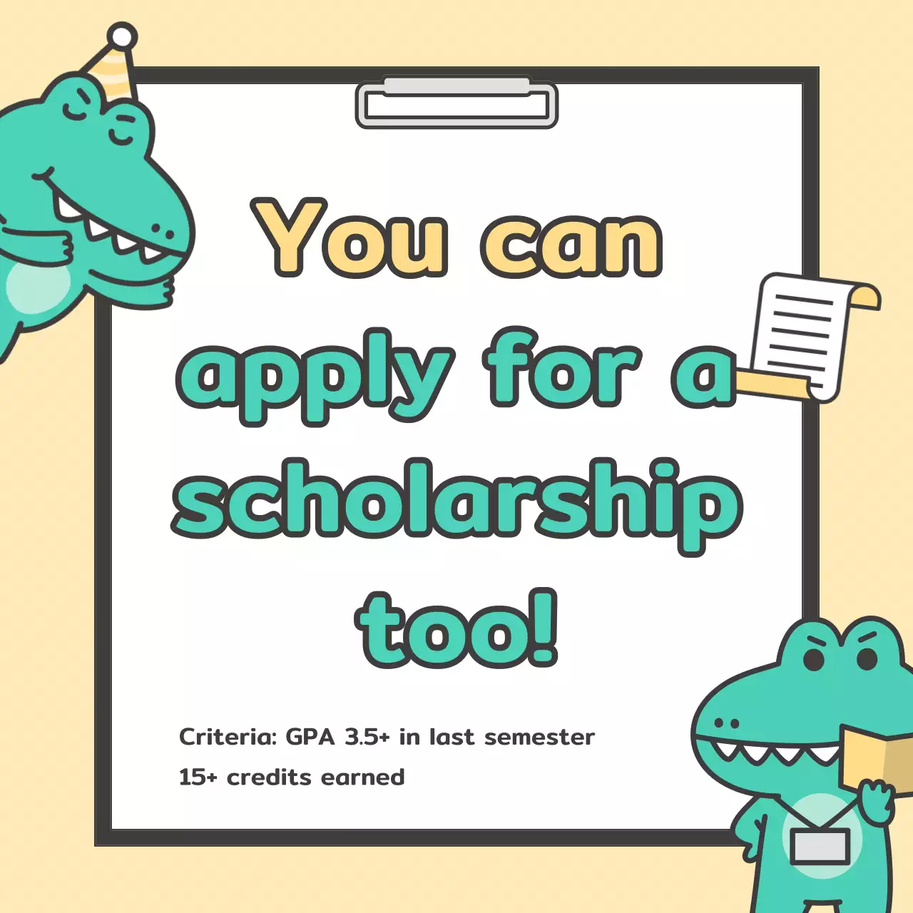 Promote a kitschy yellow and white scholarship application