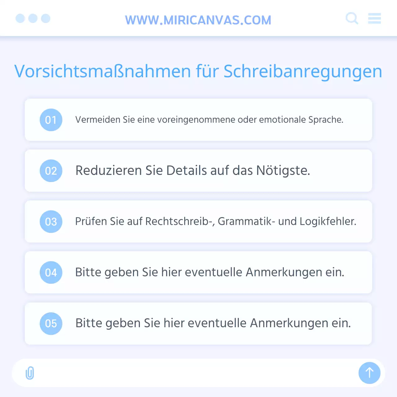 Anleitung zum Schreiben von AI-Prompts mit weißer und hellblauer Benutzeroberfläche