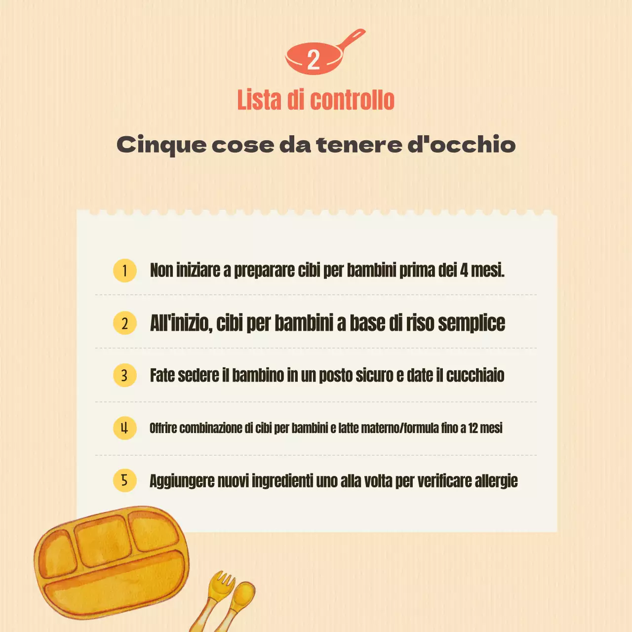 Informazioni sugli alimenti per bambini arancione e avorio