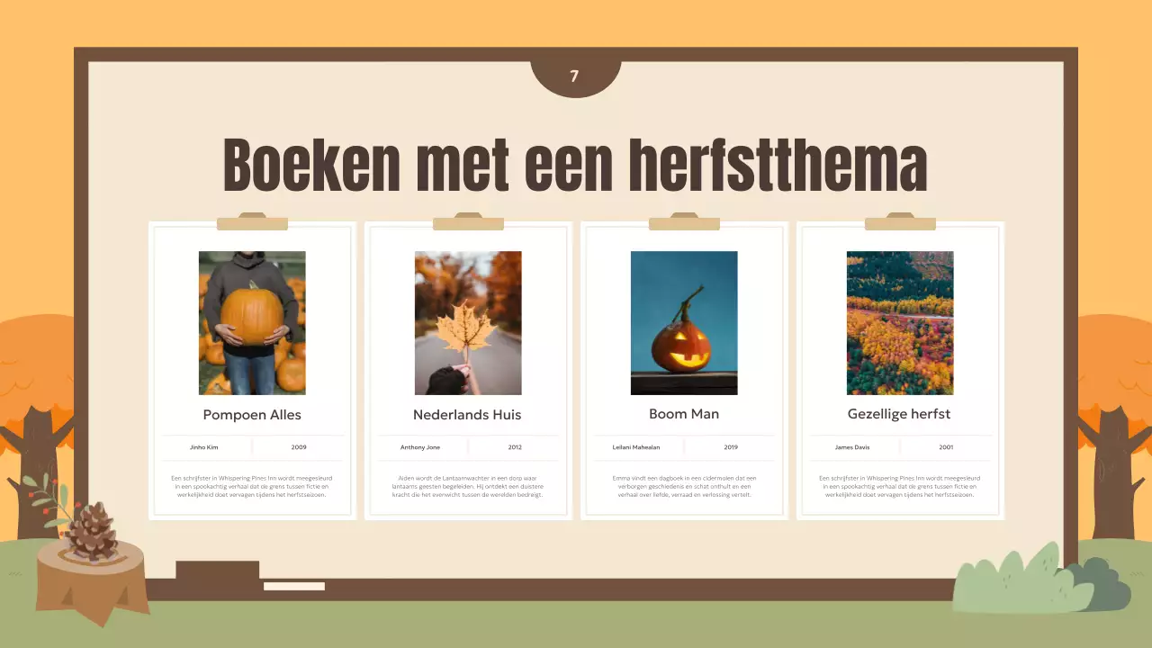 Een selectie van herfstige boekaanbevelingen in oranje en groen