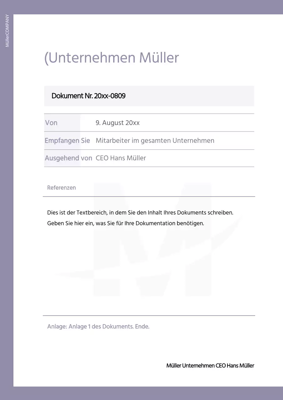 Einfache Unternehmensdokumentenvorlage in lila und weiß