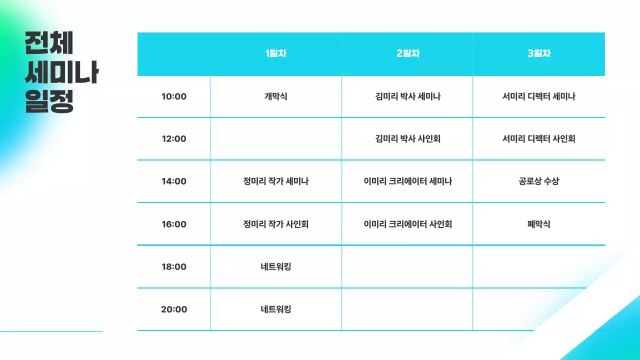 하늘색의 모던한 회사 강연 세미나 소개서