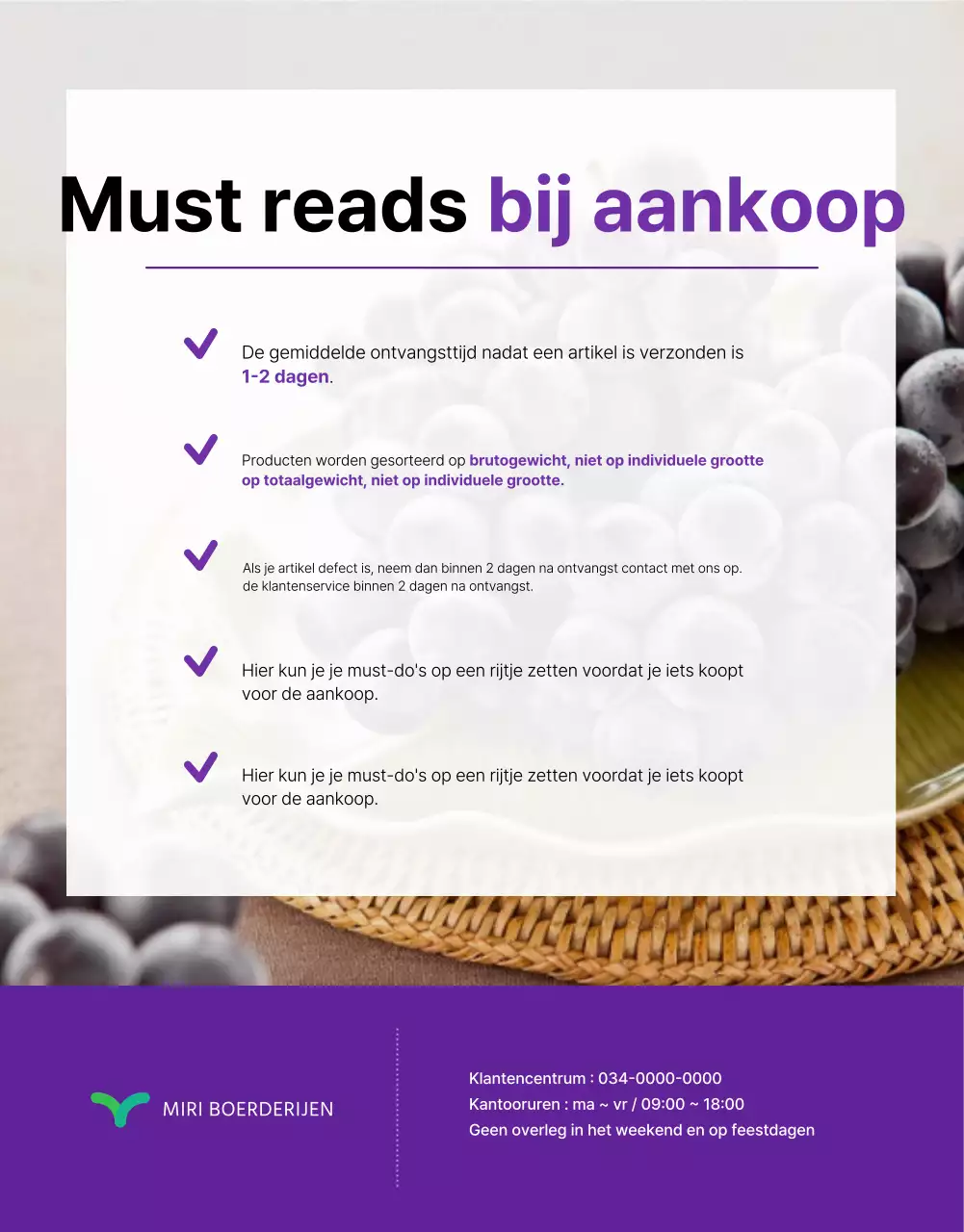Promoot eenvoudige seizoensfruitdruiven in paars en mauve