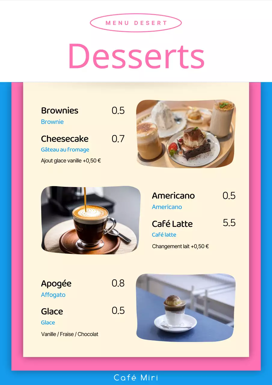 Une collection de tableaux de menus de restaurants branchés en bleu clair